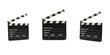 Cinema Clapperboard, three shot in different angles on white Background