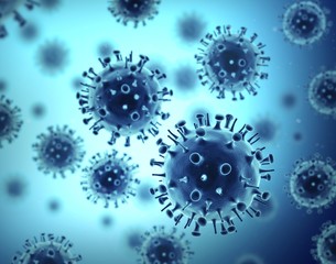 Poster - Virus isolated on blue background. 3d illustration