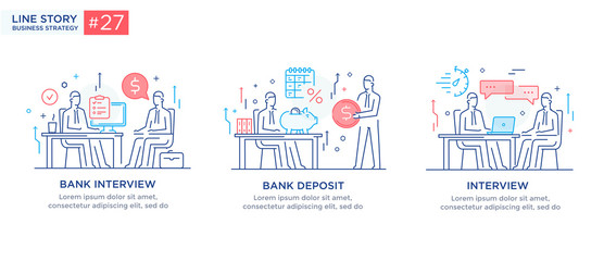  Set of illustrations concept with business concept. Workflow, growth, graphics. Business development, milestones, start-up. linear illustration Icons infographics. Landing page site print poster. Line