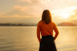 © JU.STOCKER - Young woman standing backwards and watching Fuji mountainous from lake kawaguchi side in Japan country