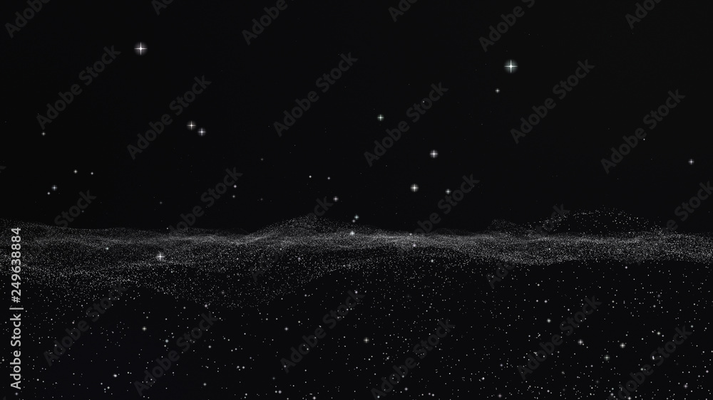 Black digital abstract background with sparkling stars and deep space ...