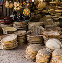 hand woven baskets for sale in festival market in many shapes and forms