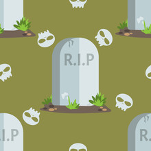Halloween Seamless Pattern Tombstones With R.I.P Text.