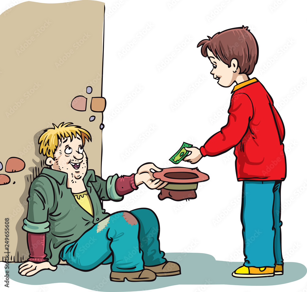 Homeless hungry beggar begs for money Stock Vector | Adobe Stock, image size:1000x952