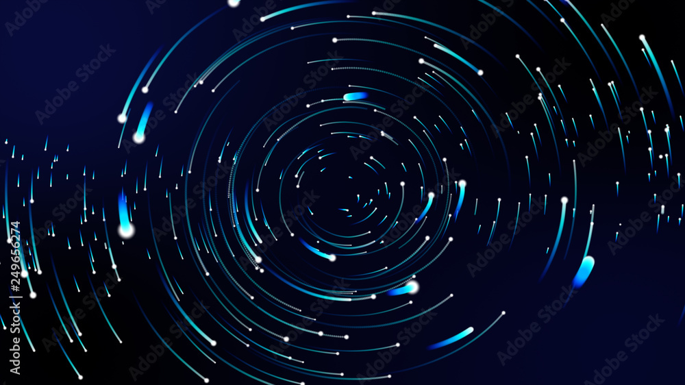 Simulation of galaxy light motion of stars in dark background, future energy and data technology of cyber programming concept in blue theme for presentation abstract background used. - obrazy, fototapety, plakaty 