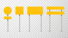 Blank Yellow Road Traffic Signs Isolated On Transparent Background.
