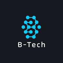 Poster - Letter B technology logo simple tech design. Vector creative abstract template for digital communication concept