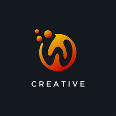 Poster - Letter W technology logo simple tech design. Vector creative abstract template for digital communication concept