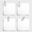 Set of realistic paper clip with paper and shadow , isolated.