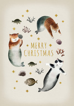 Christmas Postcard With Cats