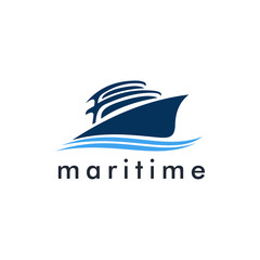 Poster - Ocean Ship logo, nautical sailing icon vector design. Sea boat illustration. Vector logo template.