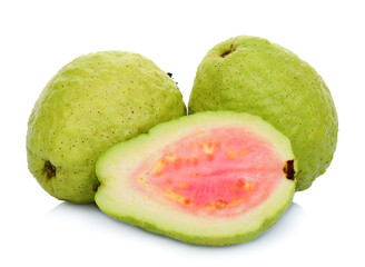 Canvas Print - two whole and half pink guava isolated on white background