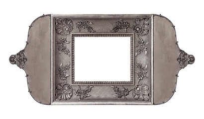 Silver frame for paintings, mirrors or photo isolated on white background	