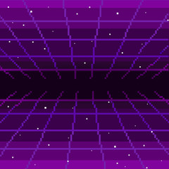 Wall Mural - Vector pixel art of 80s Retro sci-Fi background. Pixel art background. 8bit