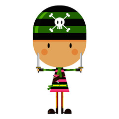 Wall Mural - Cute Cartoon Big Head Bandana Pirate with Swords