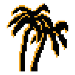 Wall Mural - Pixel two palm trees. Detailed. Pixel art vector isolated. 8 bit