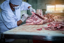 Butcher That Cuts Fresh Beef In Meat Industry