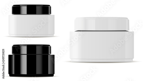 Download Glass Cosmetic Jar Mockup Round Vector Container Template For Cream Beauty Product Round Packaging For Magazine 3d Premium Glossy Elegant Blank Face Care Medical Hygiene Stock Vector Adobe Stock