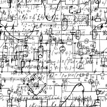 Scientific Seamless Texture With Handwritten Formulas And Electronic Components. Drawing Of Various Graph Solutions On White. Physics And Schematic Diagram And Circuit Of  The Devices. Vector.