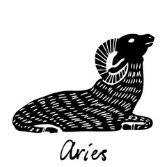 Aries zodiac hand drawing sign for horoscope. Usable for mystic  occult  palmistry and witchcraft alchemy. Vector.