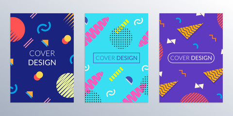 Wall Mural - cover design template with abstract geometric background. memphis style covers. poster, banner, broc