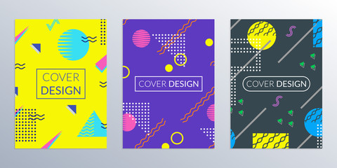 Sticker - cover design template with abstract geometric background. memphis style covers. poster, banner, broc