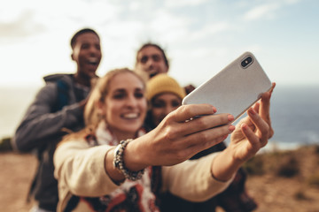 hiker group selfie