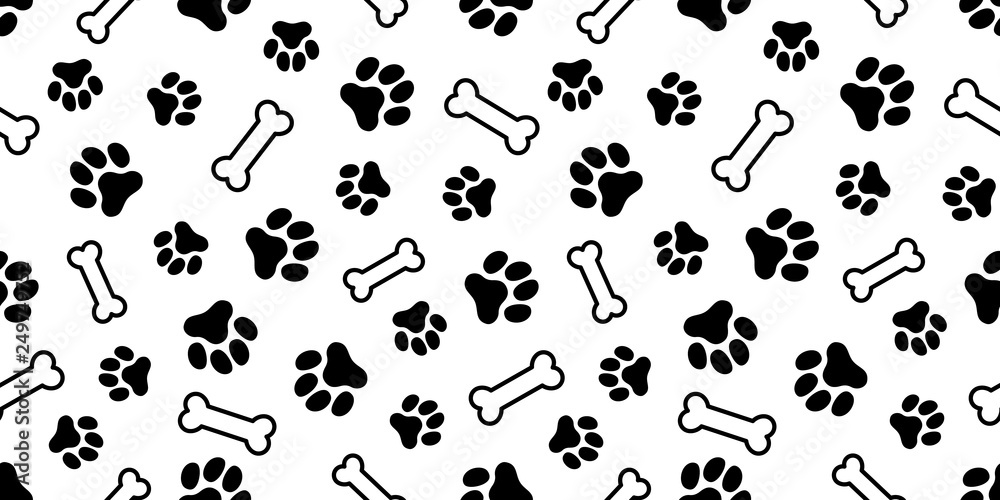 ホネと犬の足跡のパターン Paw Prints Dog Bone Pattern Vector Illustration Wall Mural Ochikosan