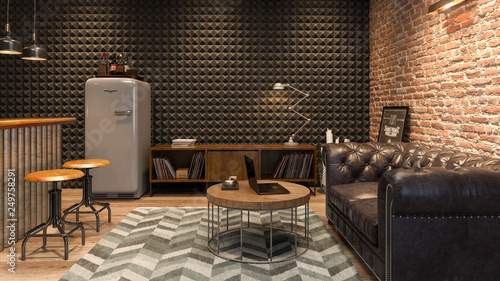 Fotografía Interior of modern man living room with bar 3D rendering