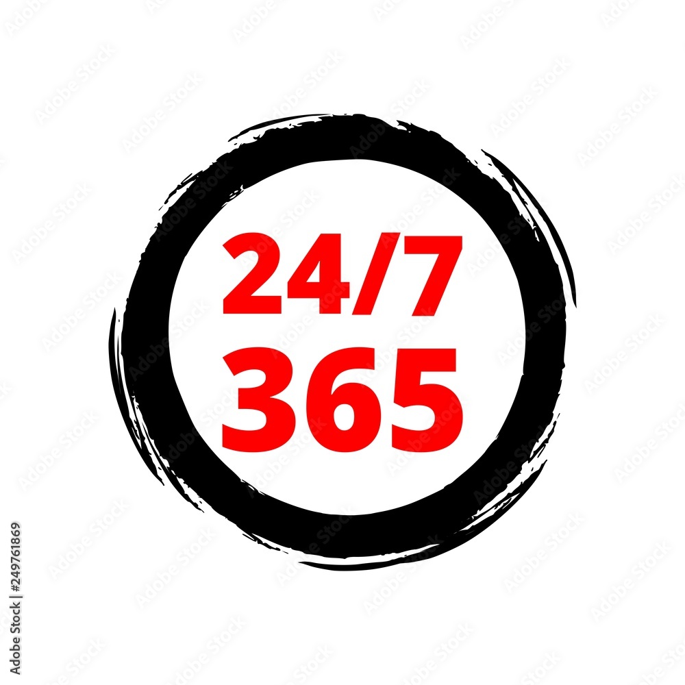 Red Open 24/7 - 365, 24/7 365 icon or logo Stock Illustration | Adobe Stock