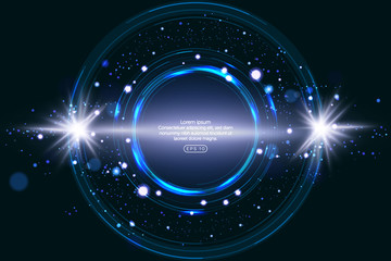 Luminous electric circle lightning atmospheric phenomenon realistic image on dark night sky blue decorative background vector illustration. Party poster or flyer abstract high voltage layout.