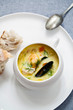 Scandinavian creamy fish soup with halibut, prawns and mussels