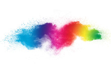 Abstract Powder Splatted Background. Colorful Powder Explosion On White Background. Colored Cloud. Colorful Dust Explode. Paint Holi.