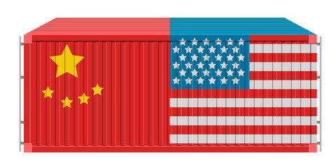 Wall Mural - Container with flag of United States and China. Vector illustration design