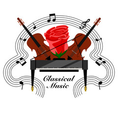 Wall Mural - Classical music banner with a piano and cellos. Vector illustration design