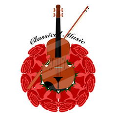 Classical music banner with a cello and roses. Vector illustration desig