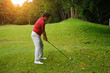 © somchai - Blurred golfer playing golf in beautiful golf course in the evening golf course with sunshine in thailand