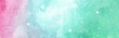 © Khaneeros - Light pink, blue and green layout with cosmic stars. Watercolor galaxy sky background with stars. fantasy background and pastel color.