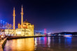 Ortakoy Mosque and Bosphorus Bridge (15th July Martyrs Bridge) night view. Istanbul, Turkey..