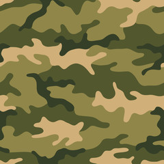 Seamless camouflage pattern. Khaki texture, vector illustration. Camo print background. Abstract military style backdrop