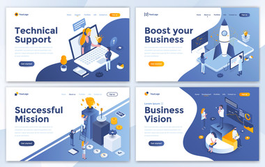 Wall Mural - set of landing page design templates for technical support, boost your business, successful mission 