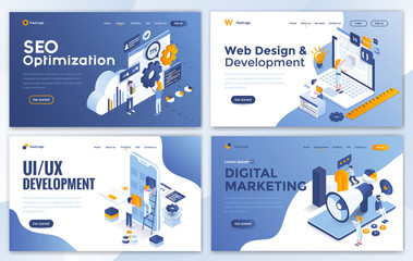 Wall Mural - set of landing page design templates for seo, web design, ui development and digital marketing. easy
