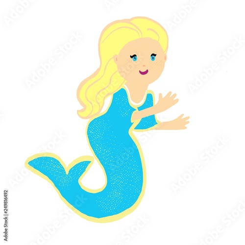 Blonde Hair Mermaid In Blue Dress Sea Fantasy Symbol Fantastic