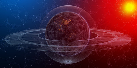 Wall Mural - global network concept,the rising sun over the planet earth