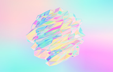 Poster - 3d render. Abstract geometric crystal background, iridescent texture, faceted gem.
