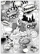 © yayasya - Black and white comic book page divided by lines with speech bubbles, rocket, superhero hand and sounds effect. Illustration