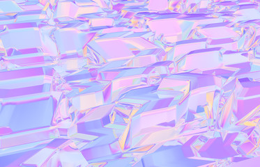 Poster - 3d render. Abstract geometric crystal background, iridescent texture, faceted gem.