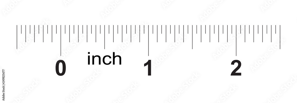 Ruler 2 inches. Metric inch size indicator. Decimal system grid ...