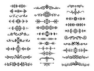 Decorative dividers. Text lines vintage hand drawn border decoration design elements dividing line doodle break vector separation