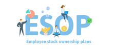 ESOP, Employee Stock Ownership Plan. Concept With Keywords, Letters And Icons. Colored Flat Vector Illustration. Isolated On White Background.